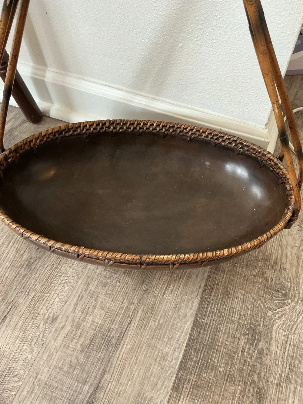 Woven Rattan Handle Brown Decorative Tray Basket palacek signed